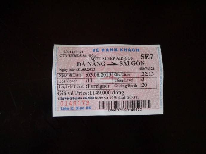 Train ticket from Danang to Saigon